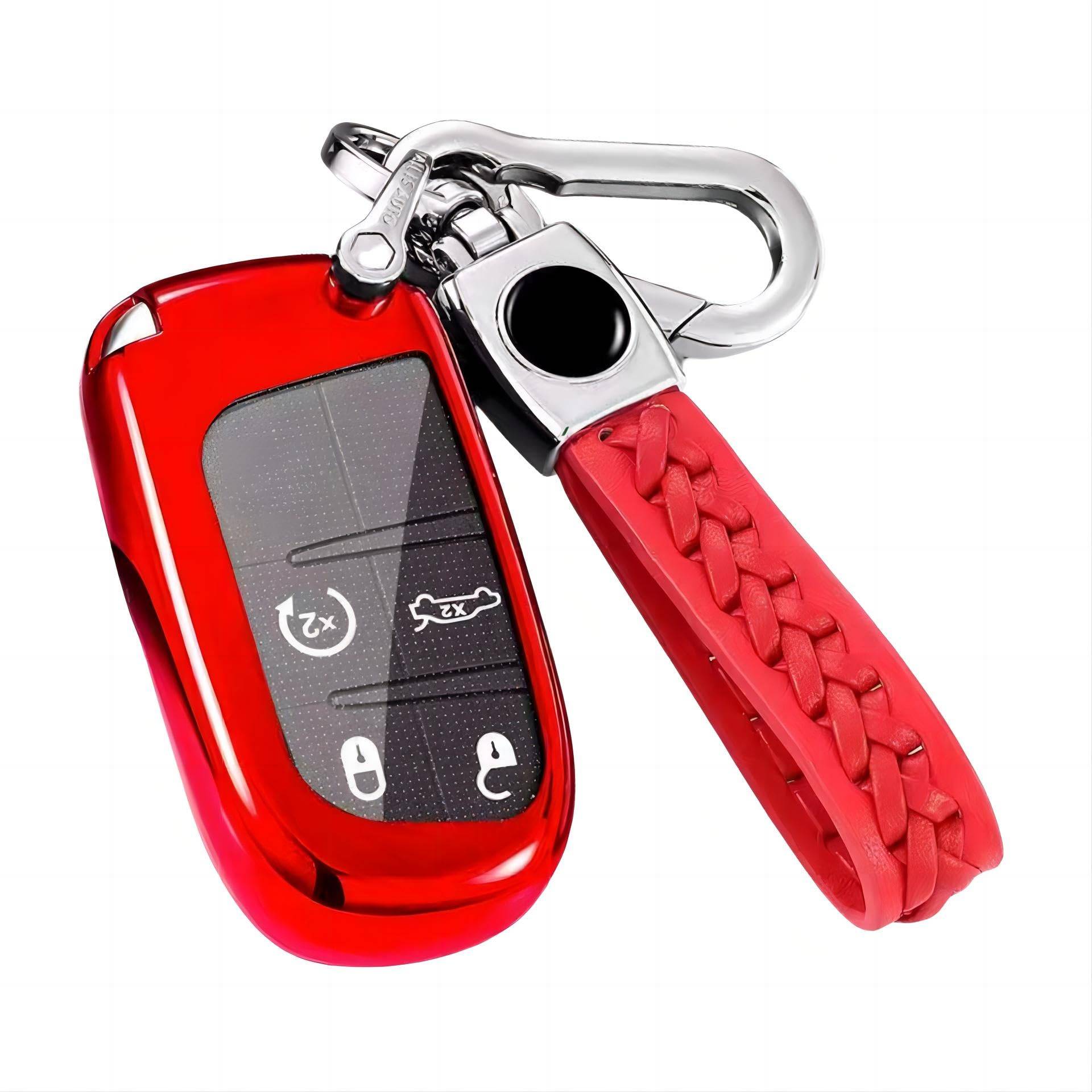 Z.MYUKI 【5 Farben】 Renegade BU Schlüsselhülle mit Schlüsselanhänger für Jeep Renegade 2015-2023 2024 Zubehör Key Cover (Red) von Z.MYUKI