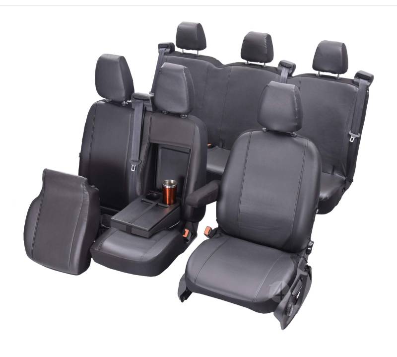 Passgenaue Kunstleder Sitzbezüge VIP kompatibel mit Ford Transit ab 2018-6-Sitzer Schwarz von Z4L