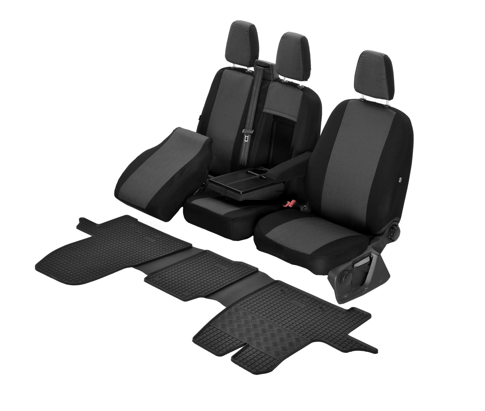 Passgenaue Sitzbezüge Hero und Gummifußmatten kompatibel mit Ford Transit ab 2014 - EIN Set von Z4L