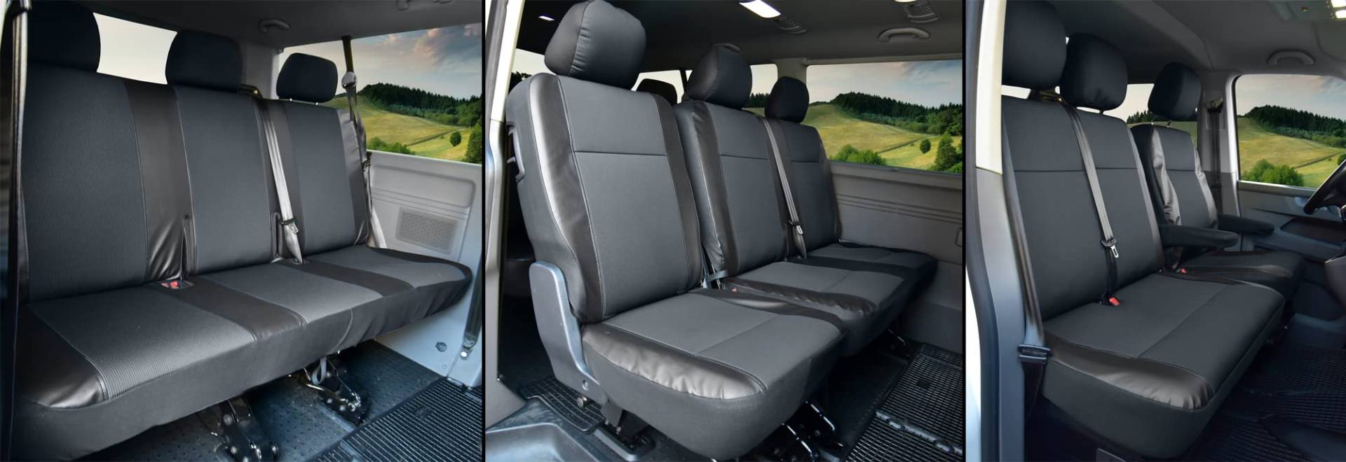 Sitzbezüge Kunstleder mit Stoff passgenau passend für VW T6 Transporter/Caravelle/Multivan ab 2015/19-9 Sitzer Viva von Z4L