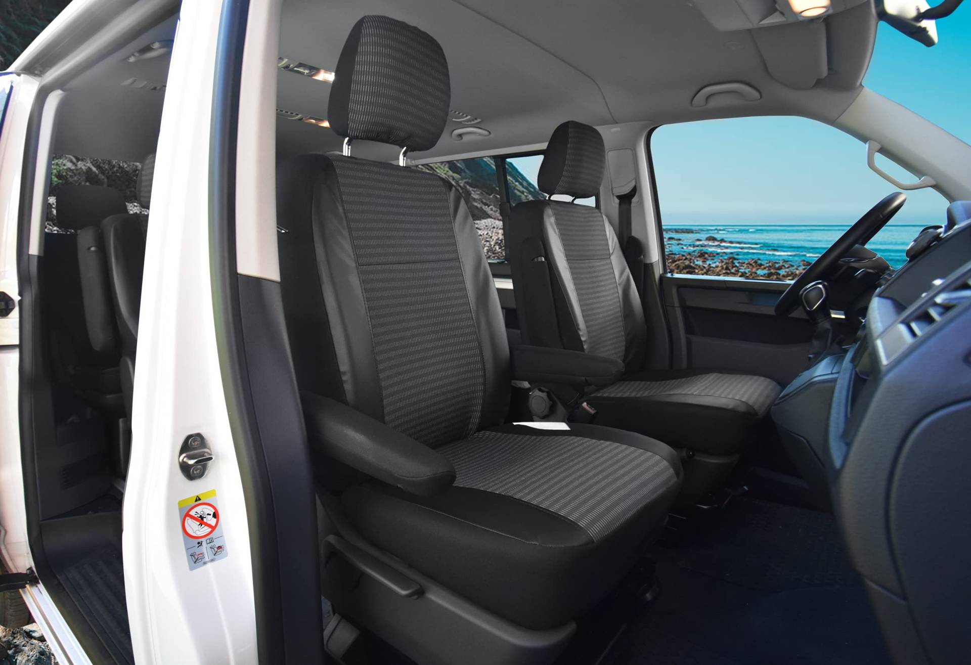Sitzbezüge passgenau Viva geeignet für VW T6 ab 2016-2 Sitzer Einzelsitzen Stoff mit Kunstleder von Z4L