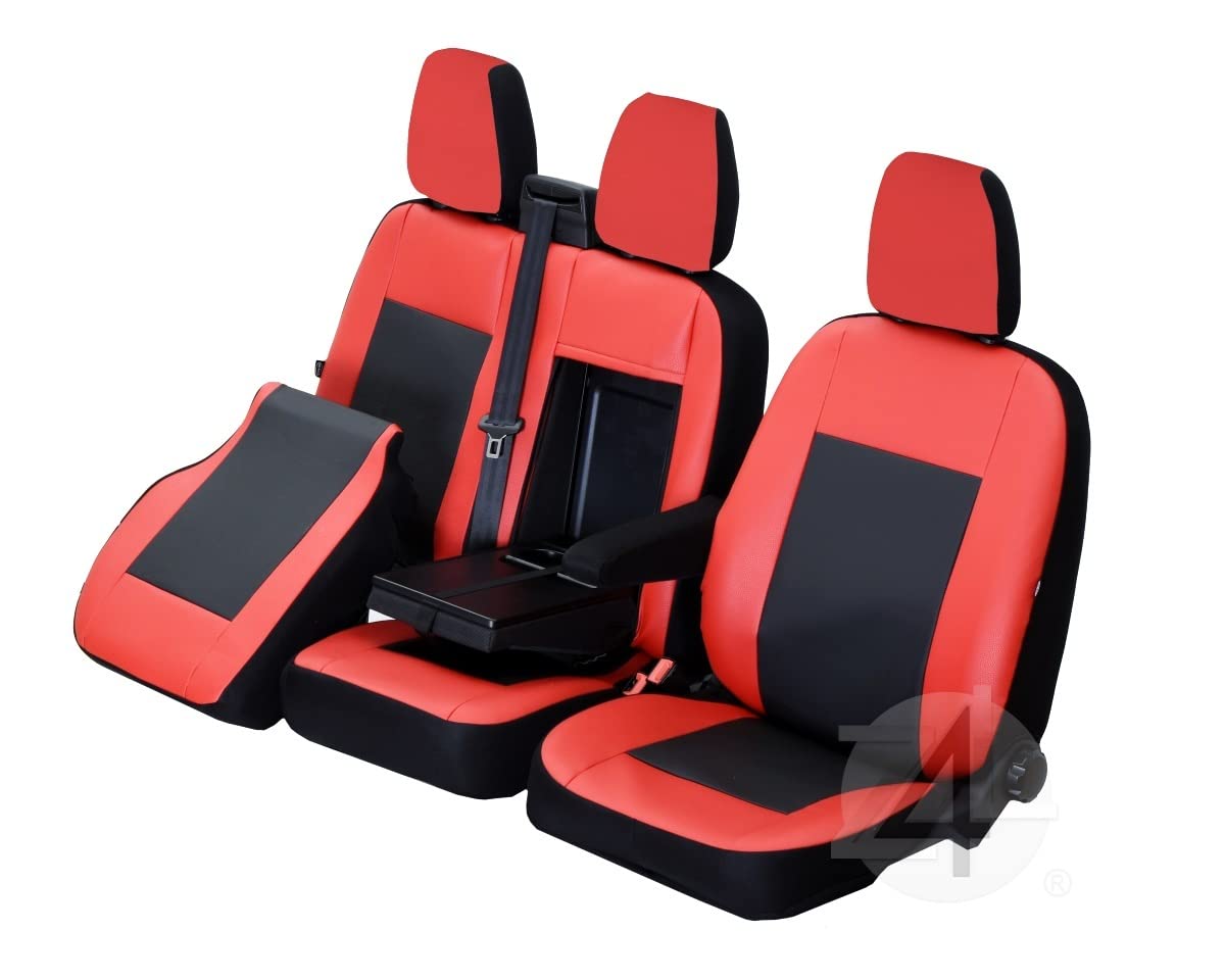 Passgenaue ROT Kunstleder Sitzbezüge Amber Maßgeschneidert fahrzeugspezifisch geeignet für Ford Transit Custom ab 2012 von Z4L