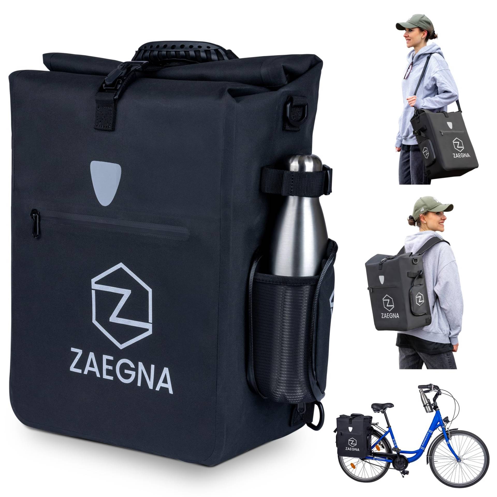 ZAEGNA 3 in1 Fahrradtasche für Gepäckträger - wasserdichte Fahrrad-Gepäcktasche, Rucksack & Umhängetasche - Fahrrad Tasche mit Laptopfach & Bodenplatte ZAEGNA 3 in1 Fahrradtasche für Gepäckträger - wasserdichte Fahrrad-Gepäcktasche, Rucksack & Umhängetasche - Fahrrad Tasche mit Laptopfach & Bodenplatte von ZAEGNA