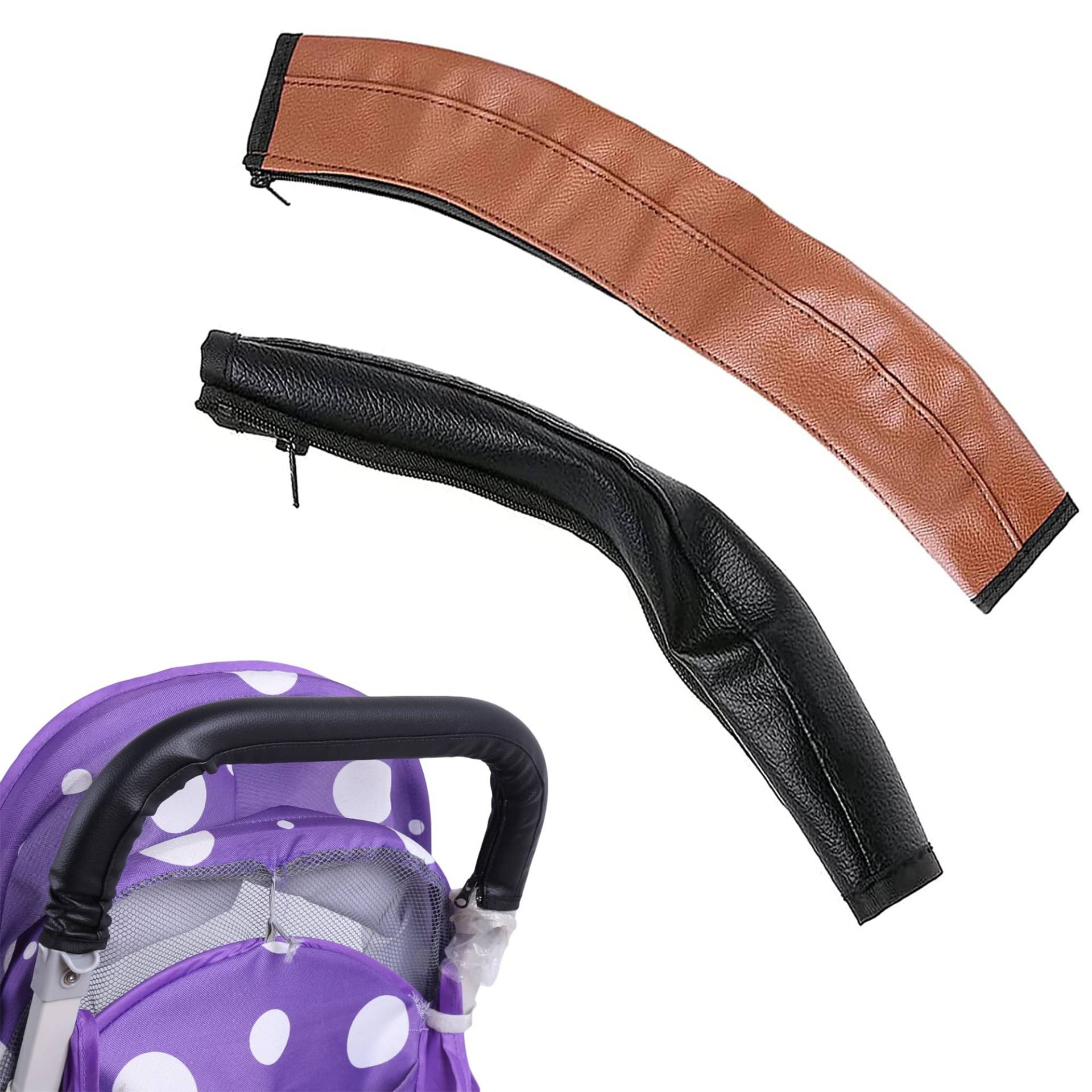 ZAHD 2 Stück Baby Kinderwagen Griff Abdeckung PU Leder Kinderwagen Armlehne Kinderwagen Armlehne Universal Griff Handschuhe mit Reißverschluss sind staub- und wasserabweisend und leicht zu reinigen von ZAHD