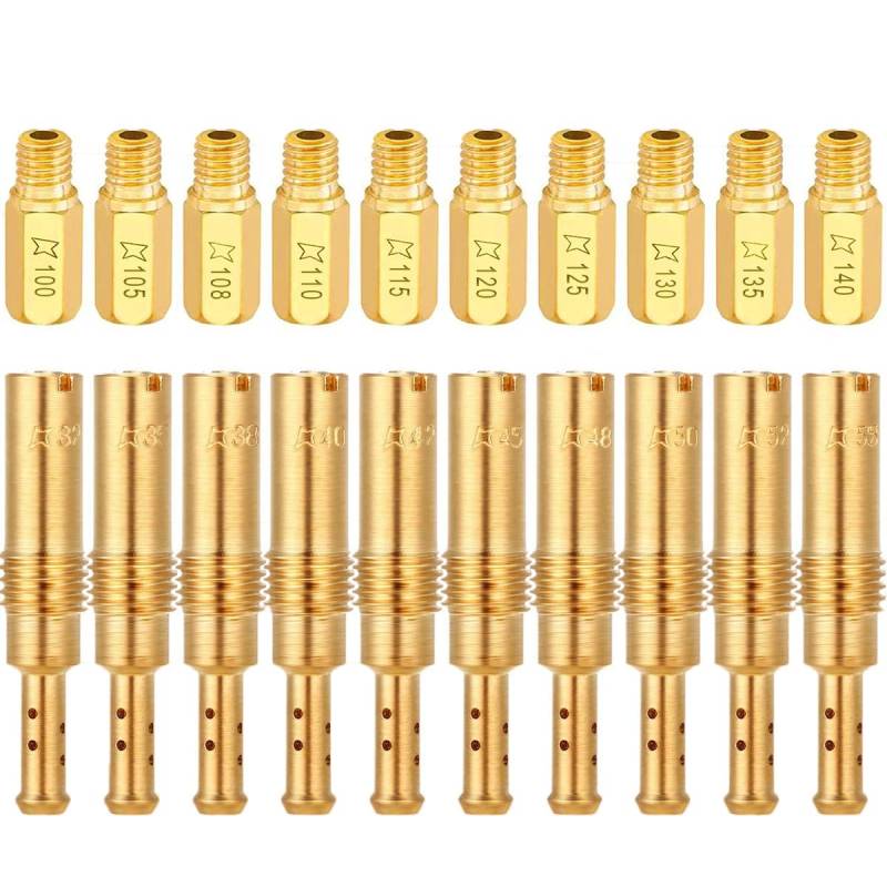 ZAMDOE 20 Stk. Vergaserdüsen Kit für PWK Keihin OKO CVK KOSO PE PWM Vergaser(10 Stk. Hauptdüsen 100 105 108 110 115 120 125 130 135 140 & 10 Stk. Langsame Pilotdüsen 32 35 38 40 42 45 48 50 52 55) von ZAMDOE