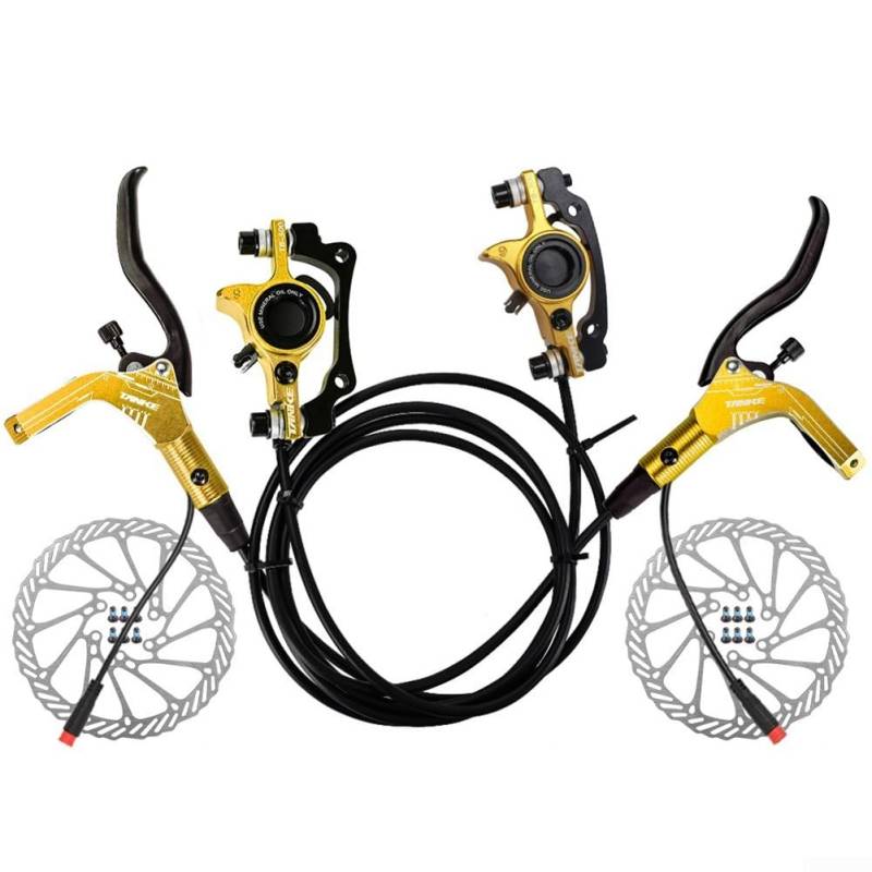 ZAMETTER Bremsen-Set Hydraulisches Scheibenbremsen-Set FüR ElektrofahrräDer Hydraulisches Scheibenbremsen-Set Hydraulisches Scheibenbremsen-Kit FüR ElektrofahrräDer Mit Abschaltautomatik(Golden) von ZAMETTER