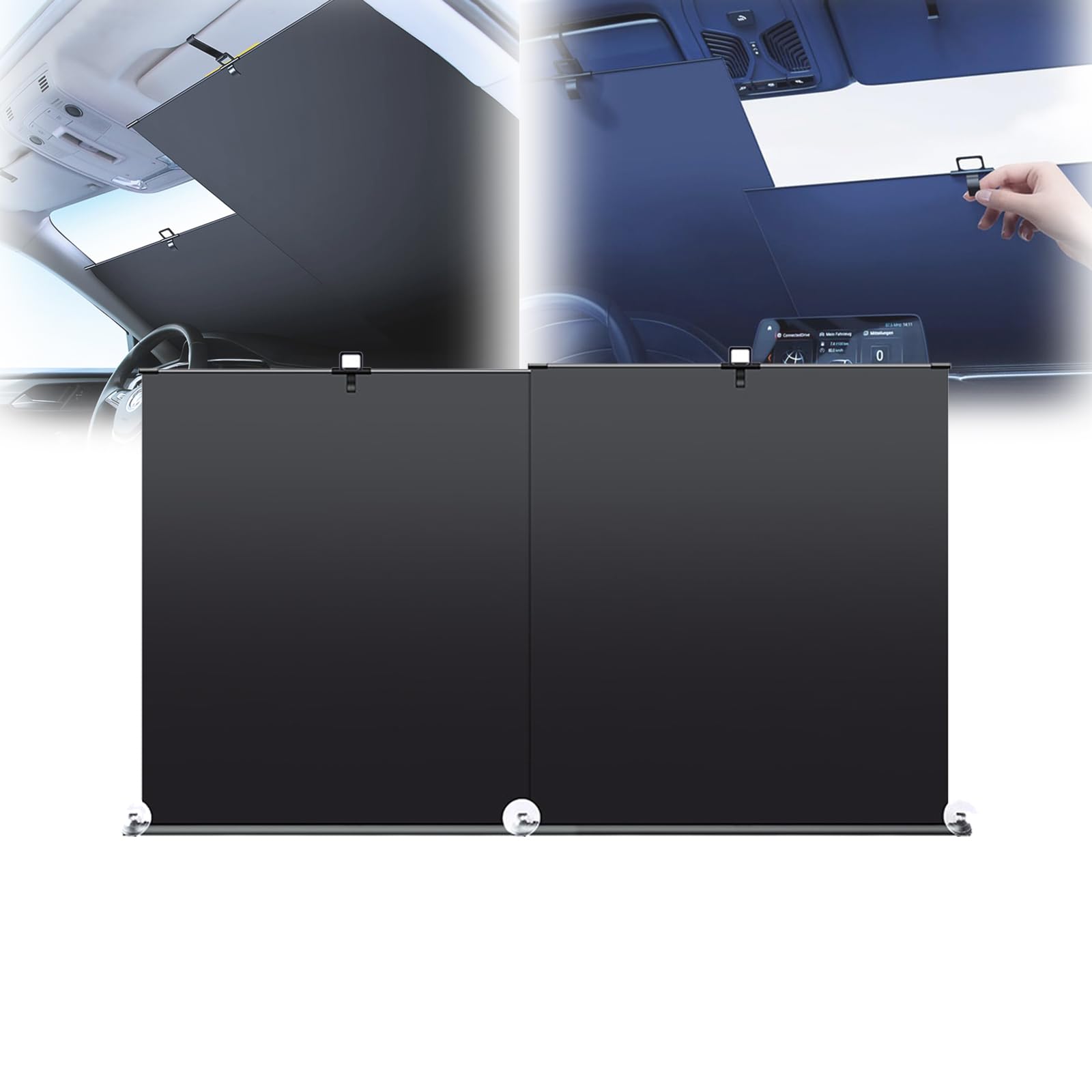 ZANWANXIN Automatic Retractable Car Sunshade, Retractable Windshield Sun Shade, Retractable Sun Shade for Car with Suction Cups Foldable Window Sun Shade for UV and Heat Protection (Black) von ZANWANXIN