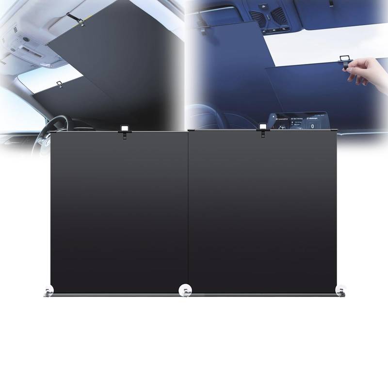 ZANWANXIN Automatic Retractable Car Sunshade, Retractable Windshield Sun Shade, Retractable Sun Shade for Car with Suction Cups Foldable Window Sun Shade for UV and Heat Protection (Black) von ZANWANXIN