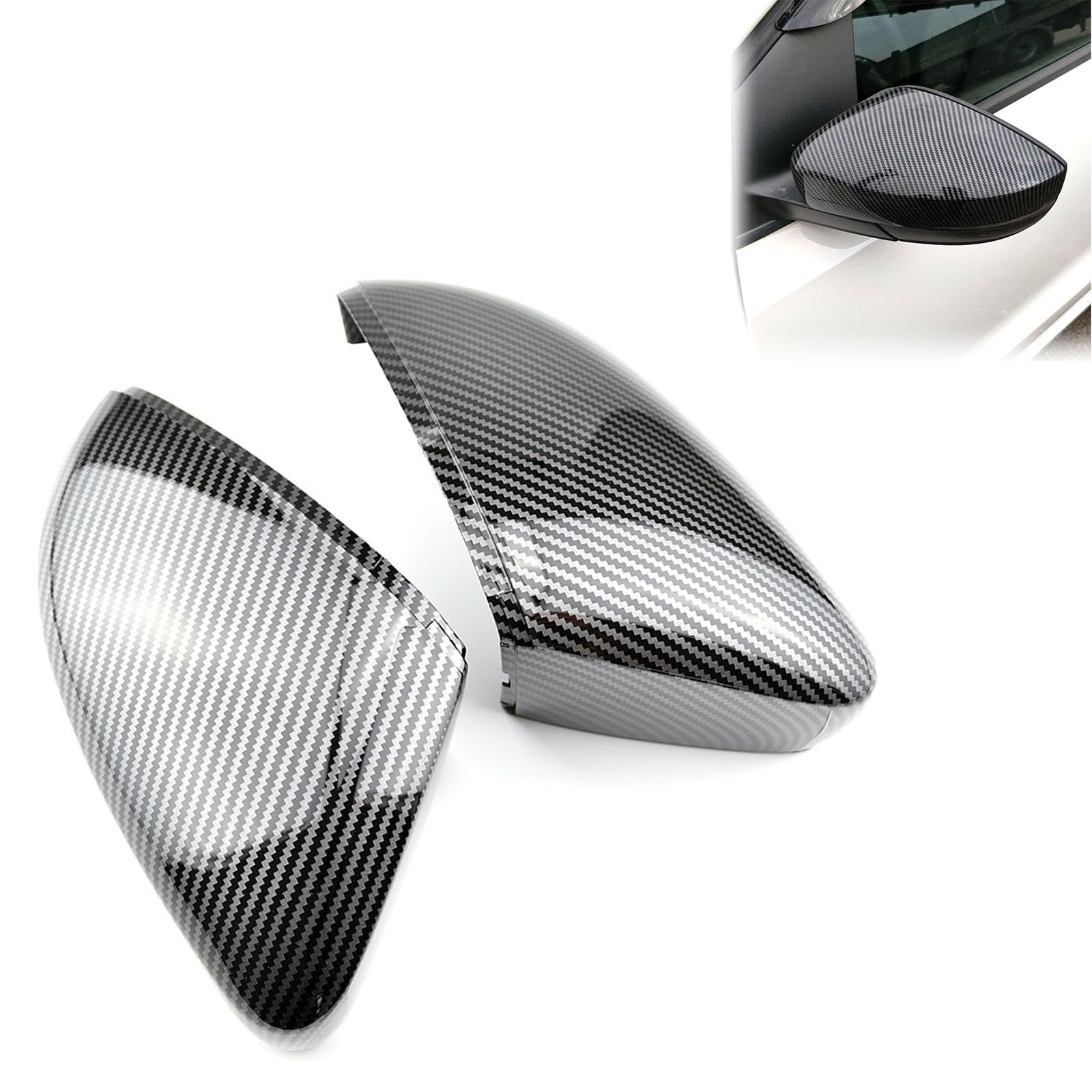 ZAPYVET 2 Stück, for VW, Polo 6R 6C Seitentür-Außenspiegelabdeckung, Ersatzkappen (Kohlefaser), 2010 2011 2012 2013 2014 2016 2017 Autospiegelabdeckungen von ZAPYVET