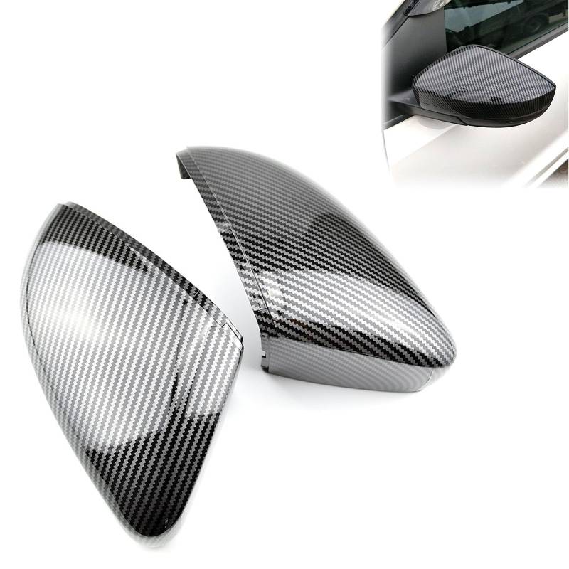 ZAPYVET 2 Stück, for VW, Polo 6R 6C Seitentür-Außenspiegelabdeckung, Ersatzkappen (Kohlefaser), 2010 2011 2012 2013 2014 2016 2017 Autospiegelabdeckungen von ZAPYVET