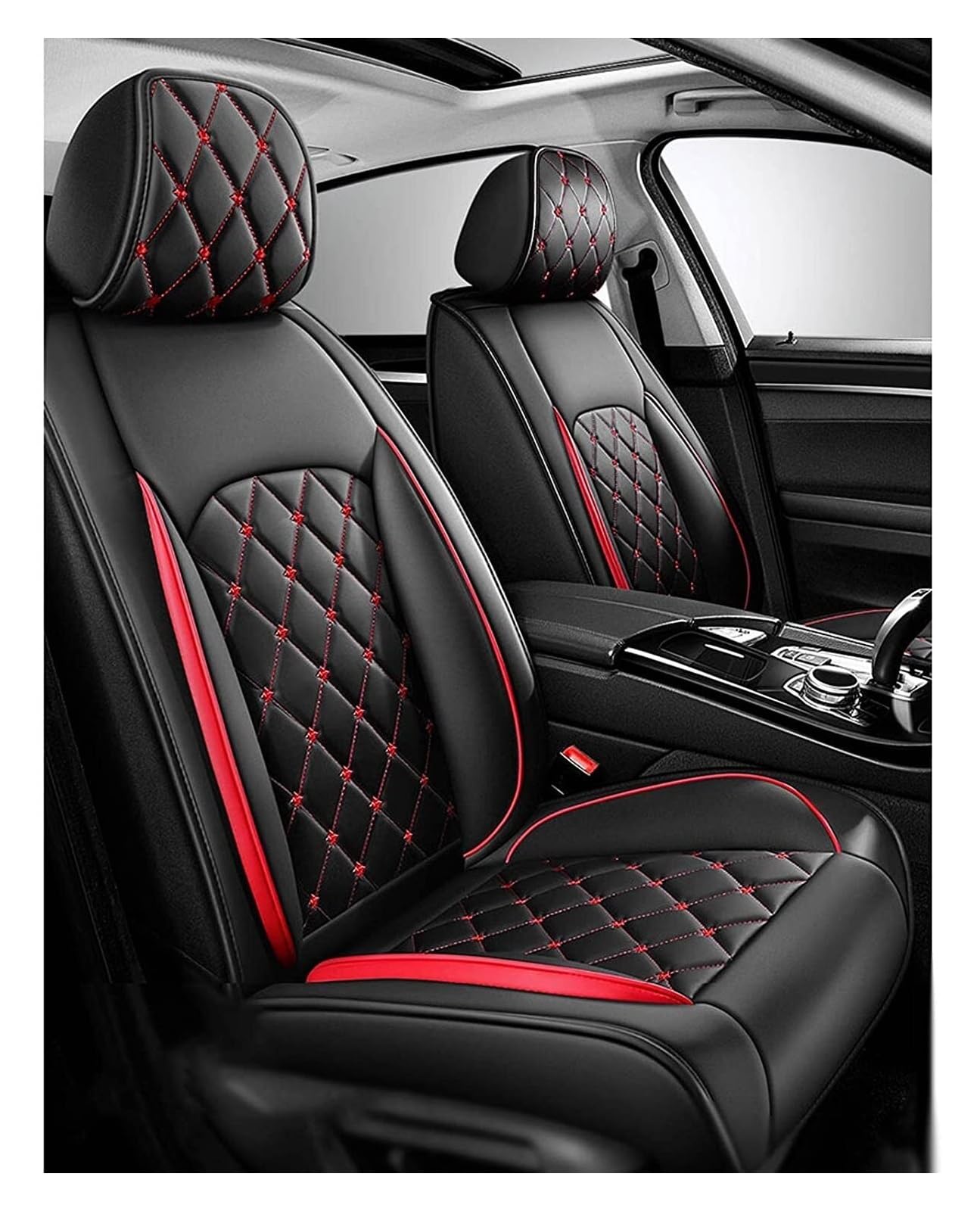 Full Set Auto Sitzbezüge für BMW 5 Series E60 E61 2005-2009, Wasserdichter Leder-Autositzbezug, Seasons Protectors VerschleißFest, 5-Sitzer Autositzbezug Universal, Airbag kompatibel ( Color : C(Red) von ZARUX