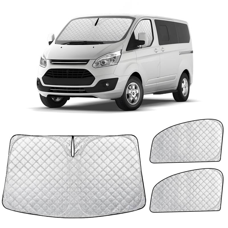 ZATOOTO Frontscheibe Sonnenschutz für Ford Transit Custom, Windschutzscheibe Sonnenschutz Innen Faltbar, Thermomatten Magnetisch, Verdickte, blockiert 99% UV-Strahlen, 3er Set von ZATOOTO