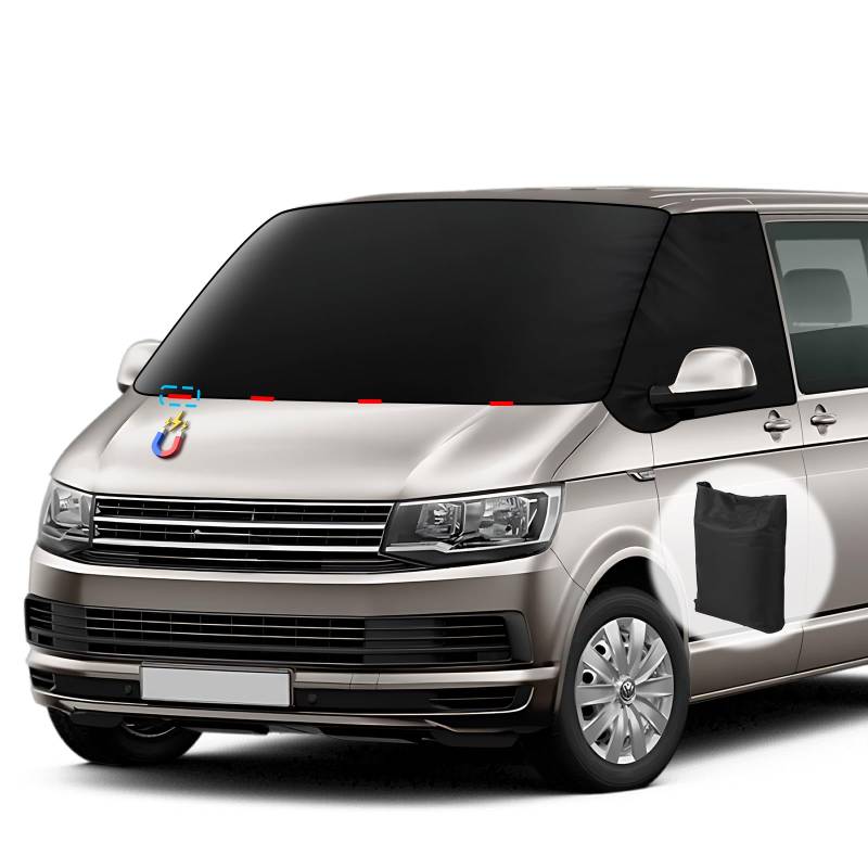 ZATOOTO Frontscheibenabdeckung für Volkswagen T5 T6, 600D Oxford Stoff wasserdichtes Windschutzscheibenabdeckung, Allwetter-Windschutzhaube, lichtundurchlässige UV/Frost/EIS/Staub Schutzhülle von ZATOOTO