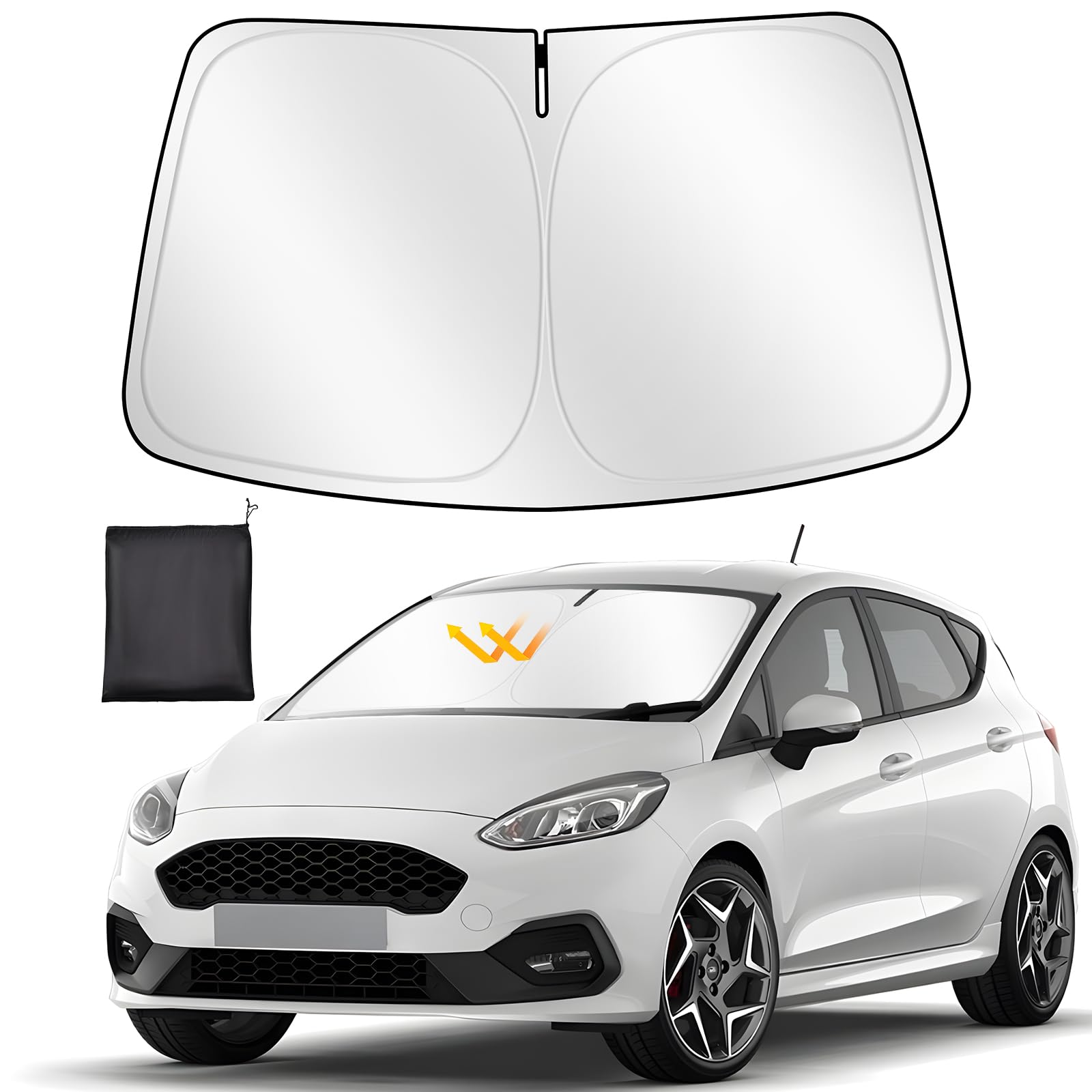 ZATOOTO Sonnenschutz Auto Frontscheibe Custom Fit für Ford Focus 2019-2024, Windschutzscheibe Sonnenschutz Faltbare, Verdickte Reflektierende Polyester Blockiert UV-Strahlen und Hält das Auto Kühler von ZATOOTO