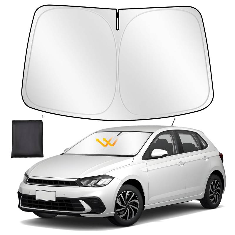 ZATOOTO Sonnenschutz Auto Frontscheibe Custom Fit für VW Polo 2018-2024, Windschutzscheibe Sonnenschutz Faltbare, Verdickte Reflektierende Polyester Blockiert UV-Strahlen und Hält das Auto Kühler von ZATOOTO
