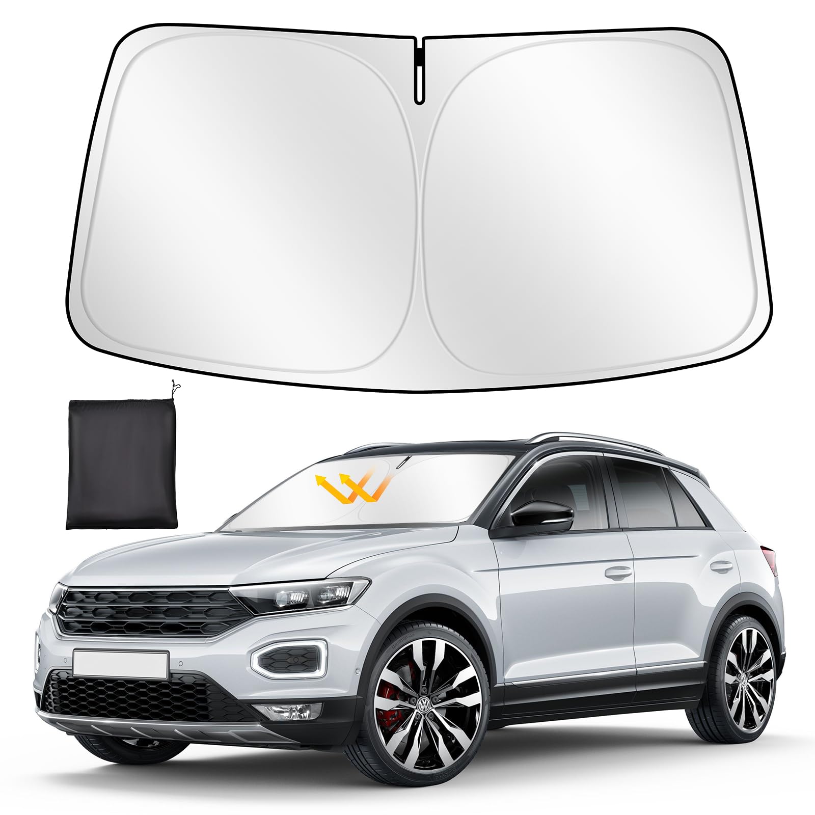 ZATOOTO Sonnenschutz Auto Frontscheibe Custom Fit für VW T-ROC 2018-2024, Windschutzscheibe Sonnenschutz Faltbare, Verdickte Reflektierende Polyester Blockiert UV-Strahlen und Hält das Auto Kühler von ZATOOTO