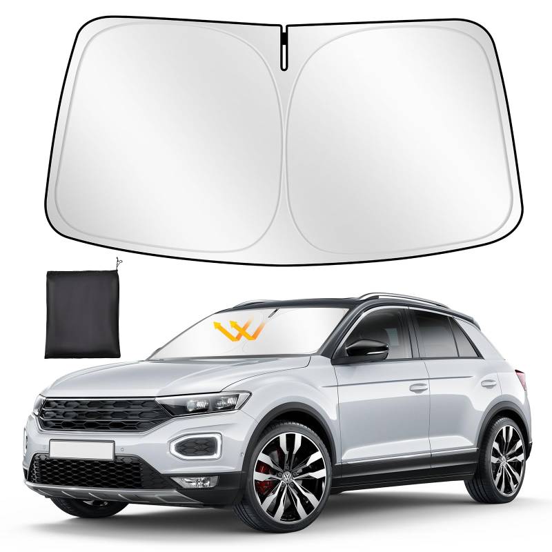 ZATOOTO Sonnenschutz Auto Frontscheibe Custom Fit für VW T-ROC 2018-2024, Windschutzscheibe Sonnenschutz Faltbare, Verdickte Reflektierende Polyester Blockiert UV-Strahlen und Hält das Auto Kühler von ZATOOTO