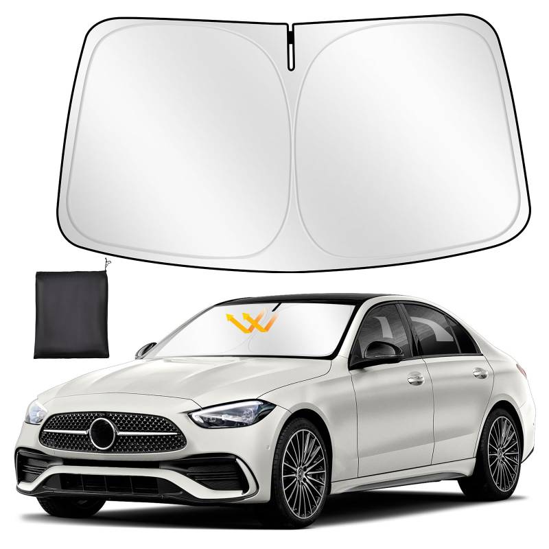 ZATOOTO Sonnenschutz Auto Frontscheibe für Mercedes Benz C Class 2014-2021, Windschutzscheibe Sonnenschutz Faltbare, Verdickte Reflektierende Polyester Blockiert UV-Strahlen und Hält das Auto Kühler von ZATOOTO