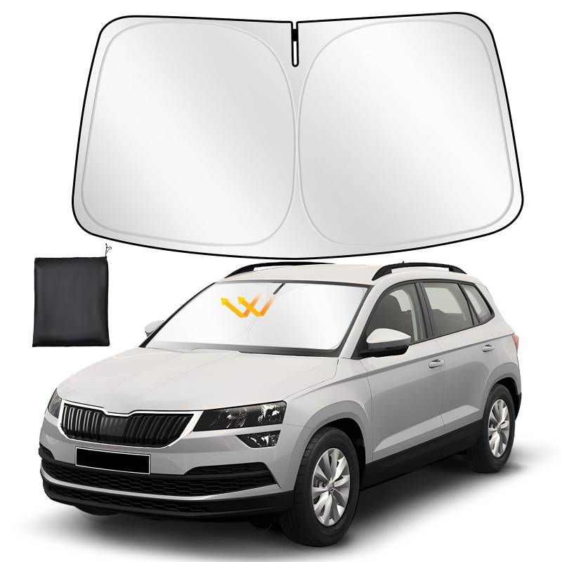 ZATOOTO Sonnenschutz Auto Frontscheibe für Skoda Karoq 2017-2024, Windschutzscheibe Sonnenschutz Faltbare, Verdickte Reflektierende Polyester Blockiert UV-Strahlen und Hält das Auto Kühler von ZATOOTO