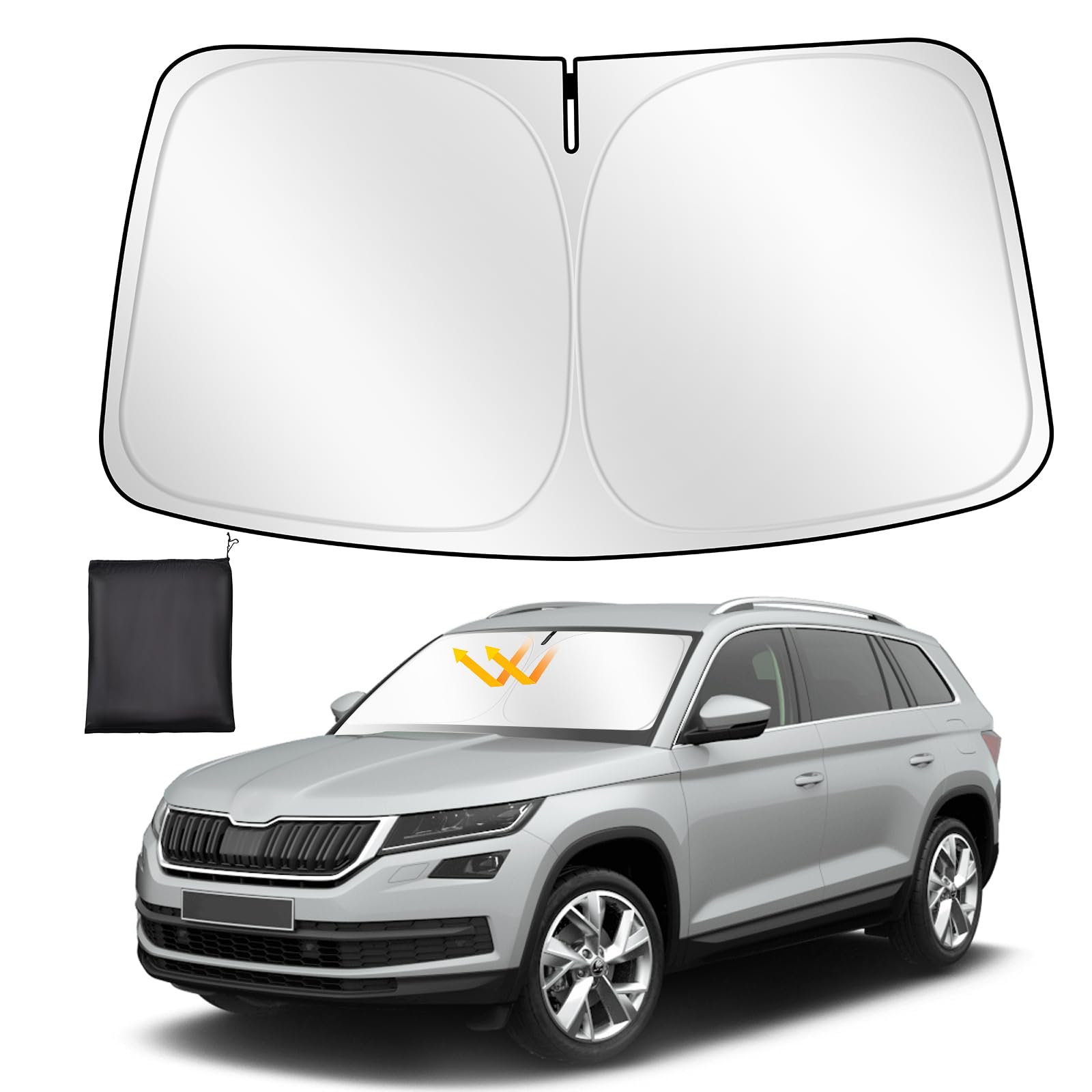 ZATOOTO Sonnenschutz Auto Frontscheibe für Skoda Kodiaq 2017-2024, Windschutzscheibe Sonnenschutz Faltbare, Verdickte Reflektierende Polyester Blockiert UV-Strahlen und Hält das Auto Kühler von ZATOOTO
