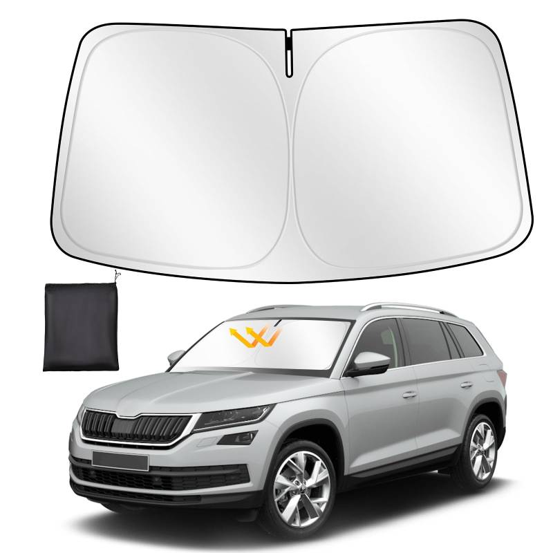 ZATOOTO Sonnenschutz Auto Frontscheibe für Skoda Kodiaq 2017-2024, Windschutzscheibe Sonnenschutz Faltbare, Verdickte Reflektierende Polyester Blockiert UV-Strahlen und Hält das Auto Kühler von ZATOOTO