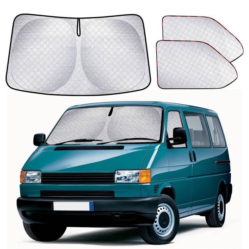 ZATOOTO Sonnenschutz Auto Frontscheibe Innen passend für VW T4, 3PCS Thermomatte Fahrerhaus, Auto Sonnenblende Frontscheibenabdeckung, Windschutzscheiben Autoscheiben Verdunkelung, UV-Schutz von ZATOOTO