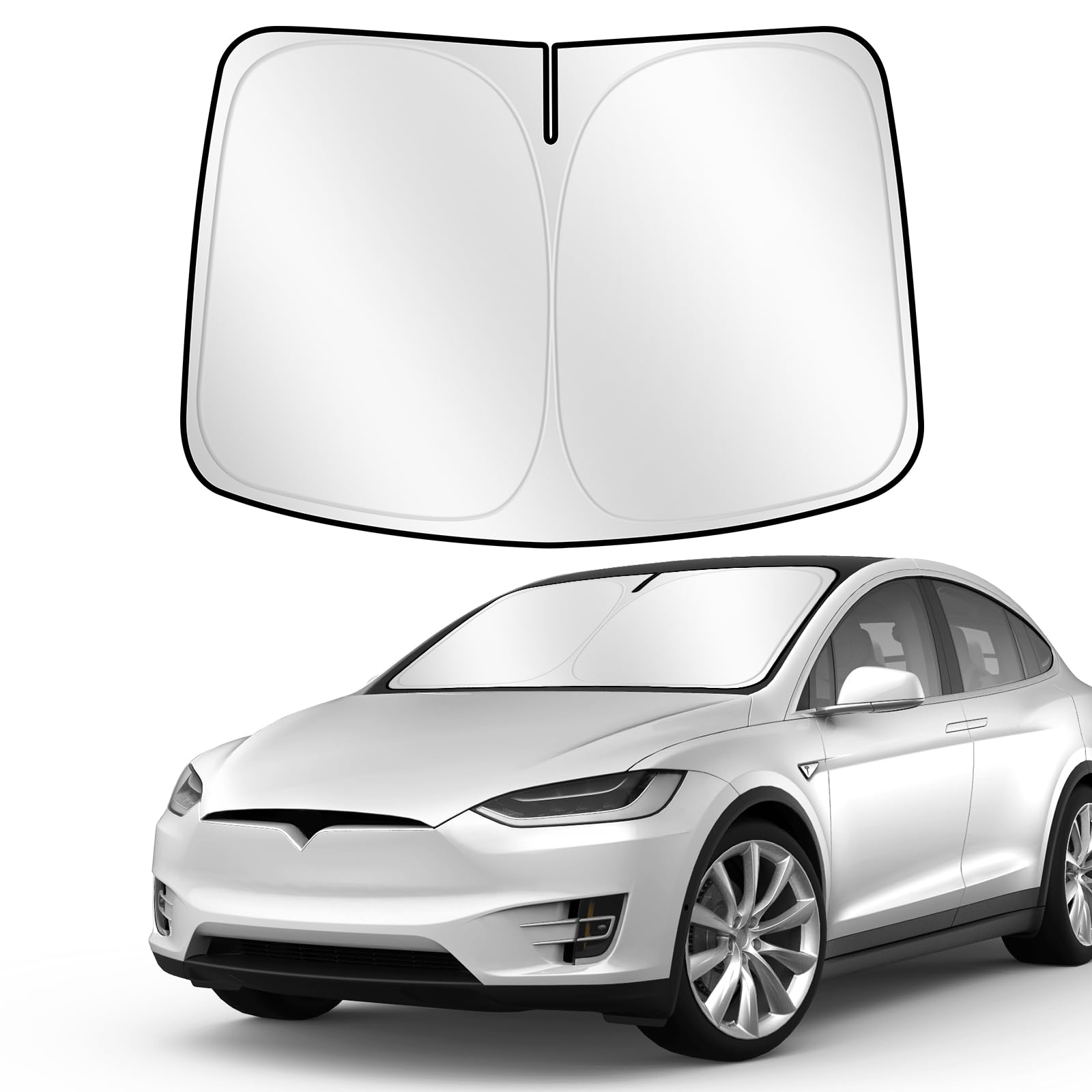ZATOOTO Sonnenschutz Auto Frontscheibe für Tesla Model Y Model 3, Windschutzscheibe Sonnenschutz, Frontscheibenabdeckung für Sommer Blockiert UV, Sonnenblende Auto für Tesla, Faltbar, 132x92 cm von ZATOOTO