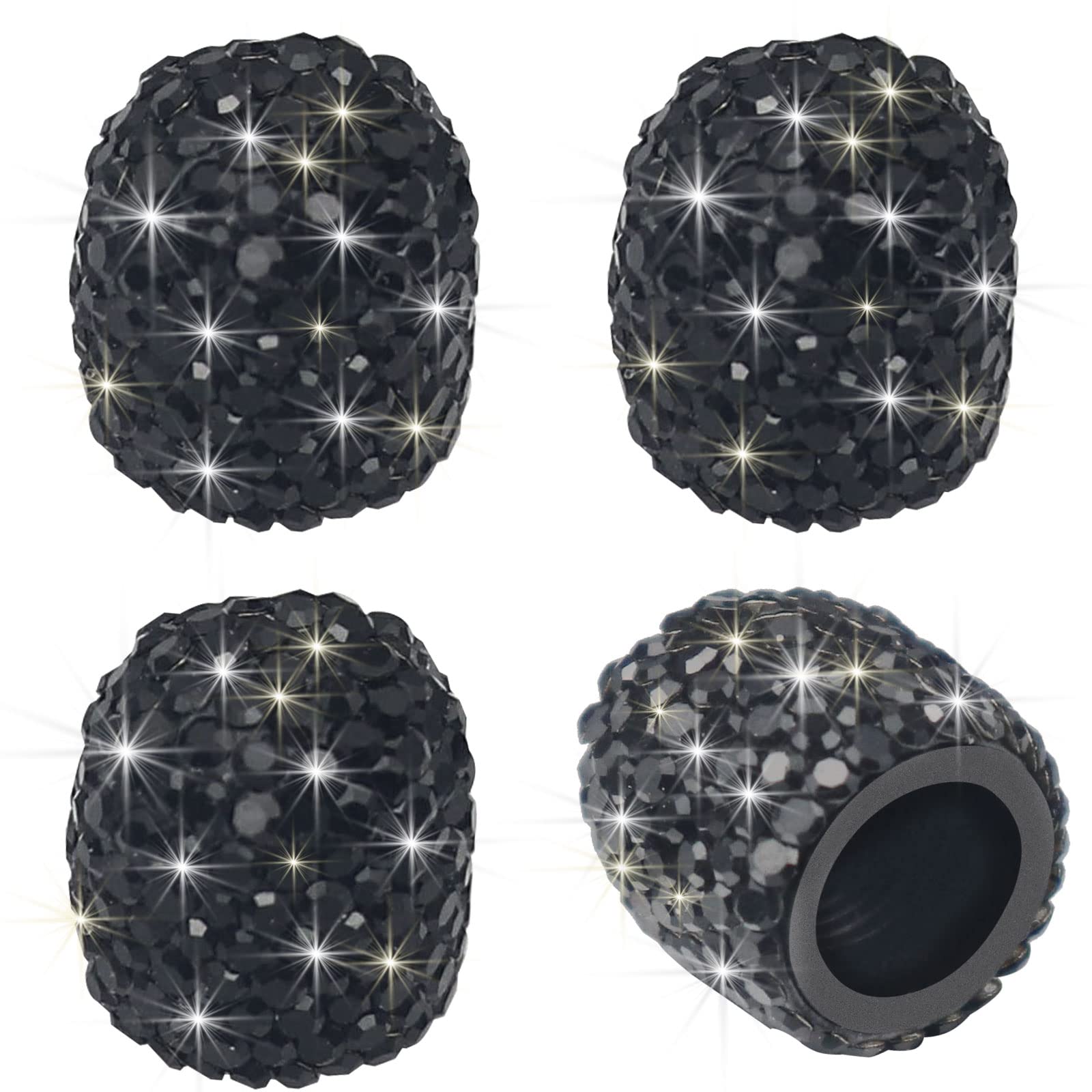 ZATUX 4 Stück Bling Reifen Ventilkappen Universal Handgemachte Kristall Strass Chrom Auto Ventilschaft Abdeckung Bling Auto Zubehör für Auto SUV LKW Motorrad (Schwarz) von ZATUX