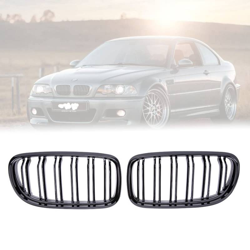 Front Nieren Kühlergrill Gitter, 1 Pair Schwarz Glanz Kühler Front Doppel Rippen Grill Ersatz für BMW 3 Series E90 E91 2009-2012 von ZAYMDO