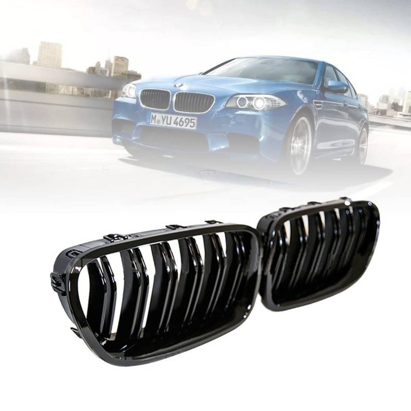 Front Nieren Kühlergrill Gitter, 1 Pair Schwarz Glanz Kühler Front Doppel Rippen Grill Ersatz für BMW 5er Serie F10 F11 F18 520 523 525 530 von ZAYMDO