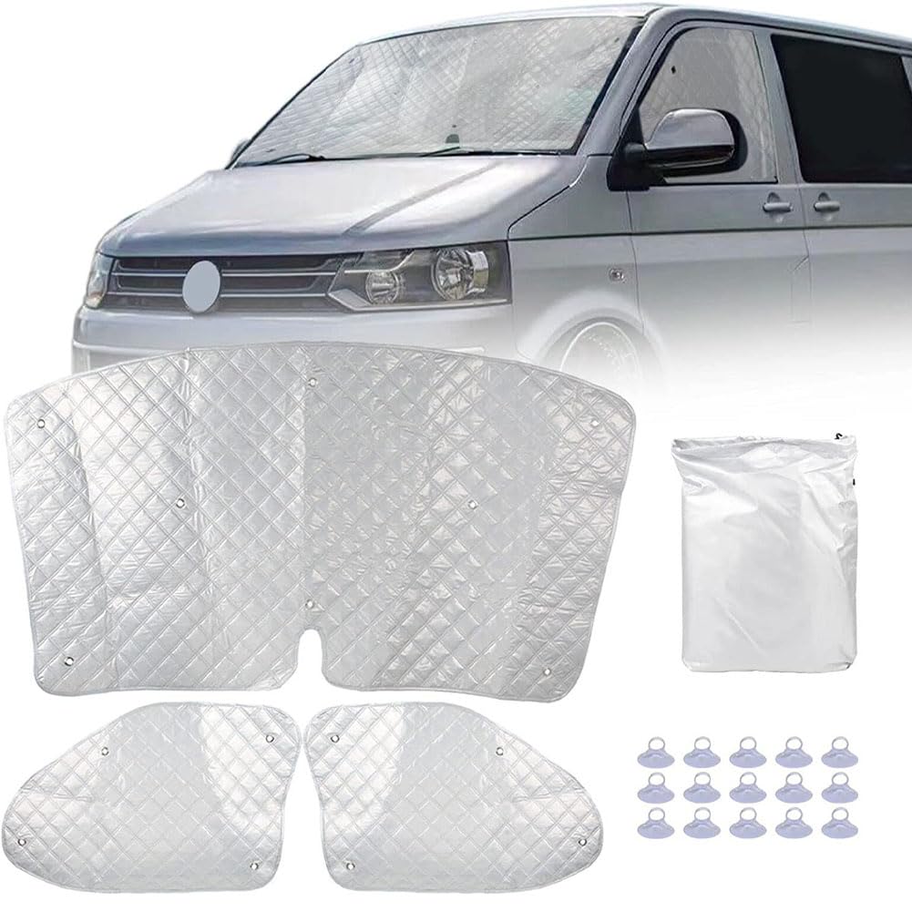 Interne Thermorollo Set Ersatz für VW T5 T6, Fenster Frontscheibe Abdeckung 100% Verdunkelung Sonnenschutz Wrap Abdeckung Windschutzscheibe Abdeckung von ZAYMDO