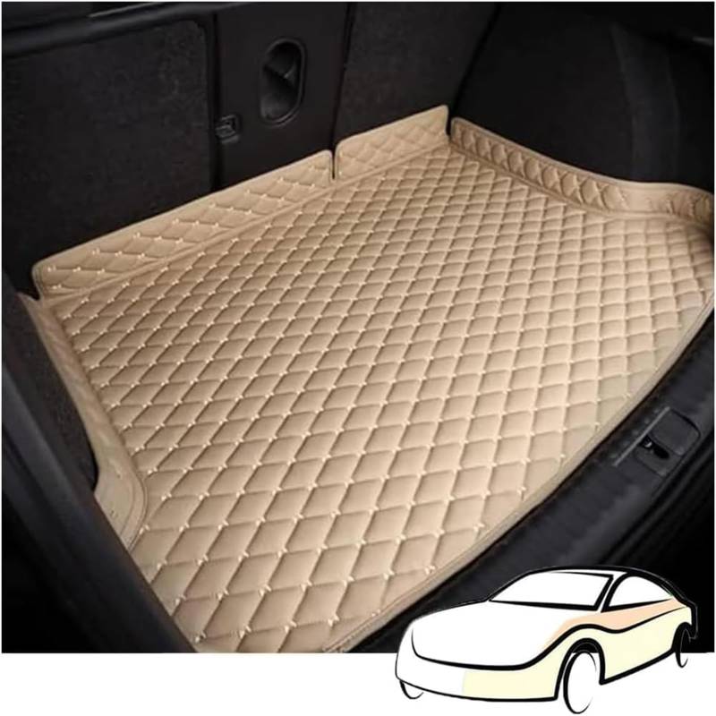 ‌Auto Kofferraummatte FüR Tiguan R Line Edition 2020 2021 2022 2023 2024 2025, wasserdichte Leder Kofferraumwanne Mit Hoher Seite Antirutsch Schutzmatte Auto ZubehöR, Beige von ZBMDTHEF