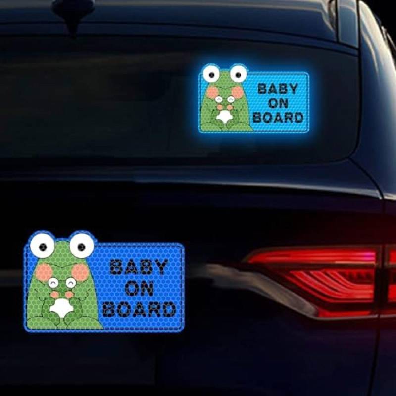 ZCHZCS Funny Baby An Bord des Autobund-Kreises Frosch Baby Im Auto Aufkleber Reflexion Vinyl Aufkleber Für Autos Fenster Stoßfänger 9,84 * 6,21 Zoll Baby Sicherheitswarnschild Aufkleber (Himmelblau) von ZCHZCS