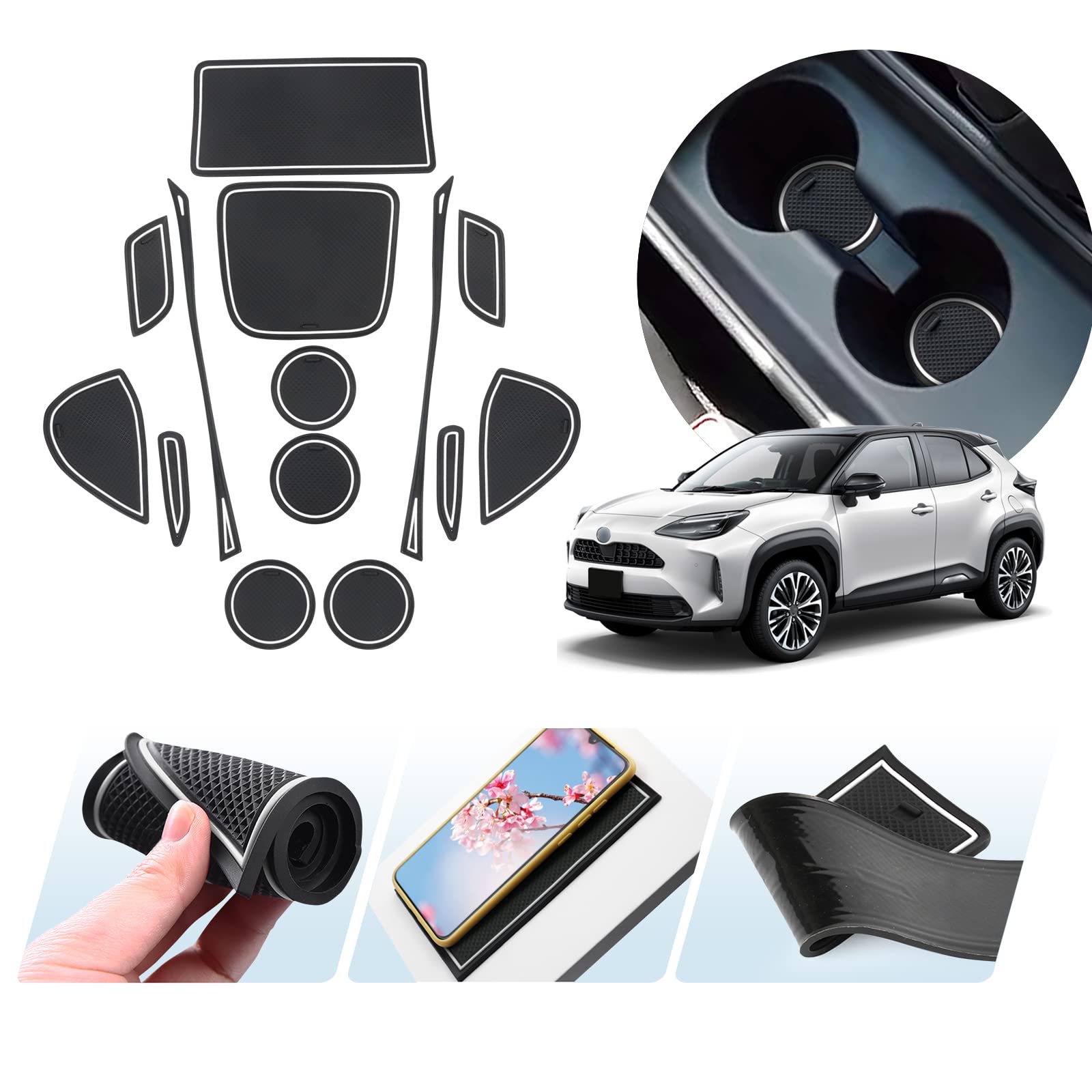 ZCLINKO Kompatibel mit Toyota Yaris Cross Hybrid 2021-2023 2024 Antirutschmatten Gummimatten für Mittelkonsole,Armlehne Aufbewahrung,Becherhalter,Türschlitz,Auto Innenraum Zubehör Mat 14 Stück (Weiß) ZCLINKO Kompatibel mit Toyota Yaris Cross Hybrid 2021-2023 2024 Antirutschmatten Gummimatten für Mittelkonsole,Armlehne Aufbewahrung,Becherhalter,Türschlitz,Auto Innenraum Zubehör Mat 14 Stück (Weiß) von ZCLINKO