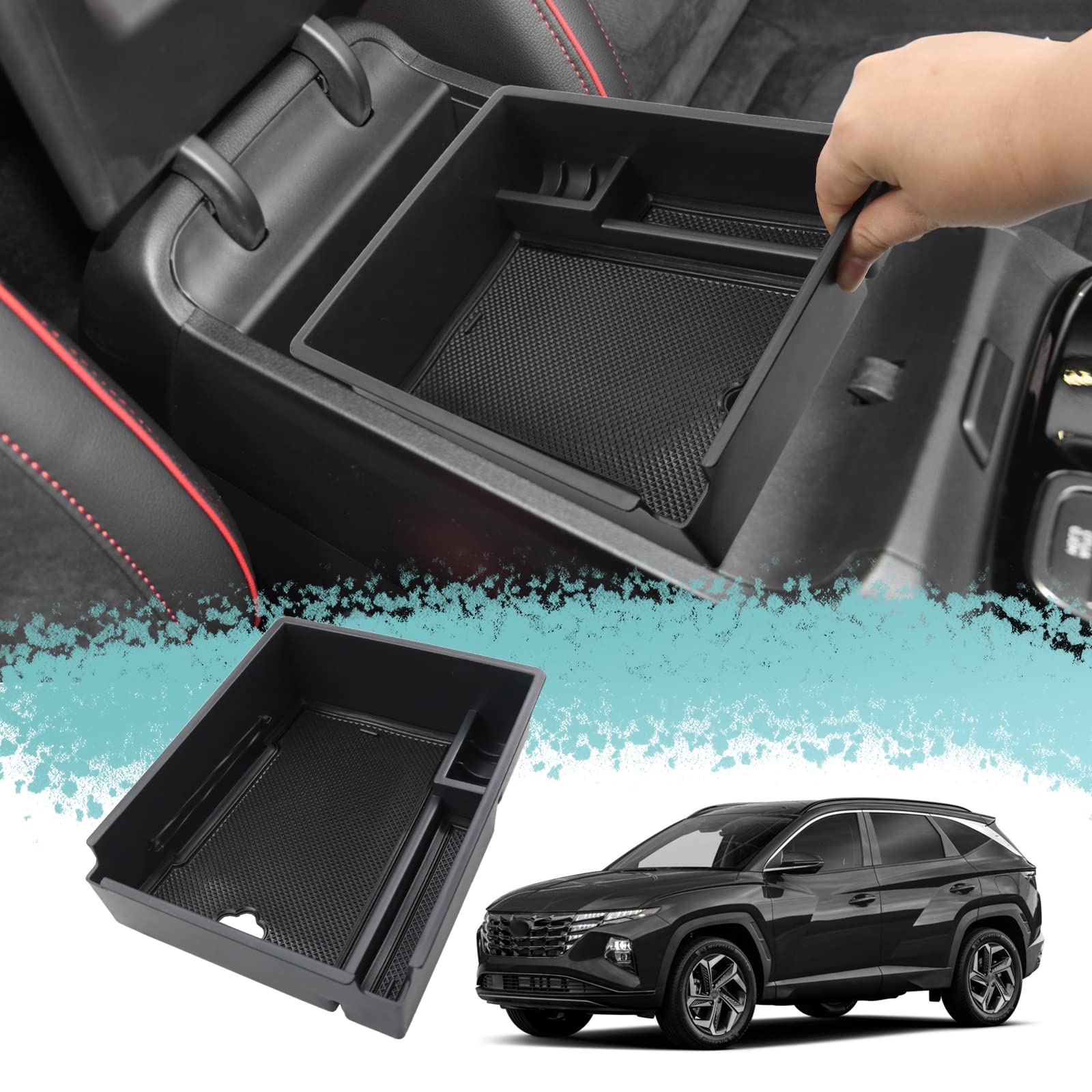 ZCLINKO Kompatibel mit Hyundai Tucson NX4 Hybrid 2021-2023 2024 Armlehne Aufbewahrungsbox Mittelkonsole Armlehne Handschuhfach Organizer Tray mit Antirutschmatten Auto Zubehör von ZCLINKO