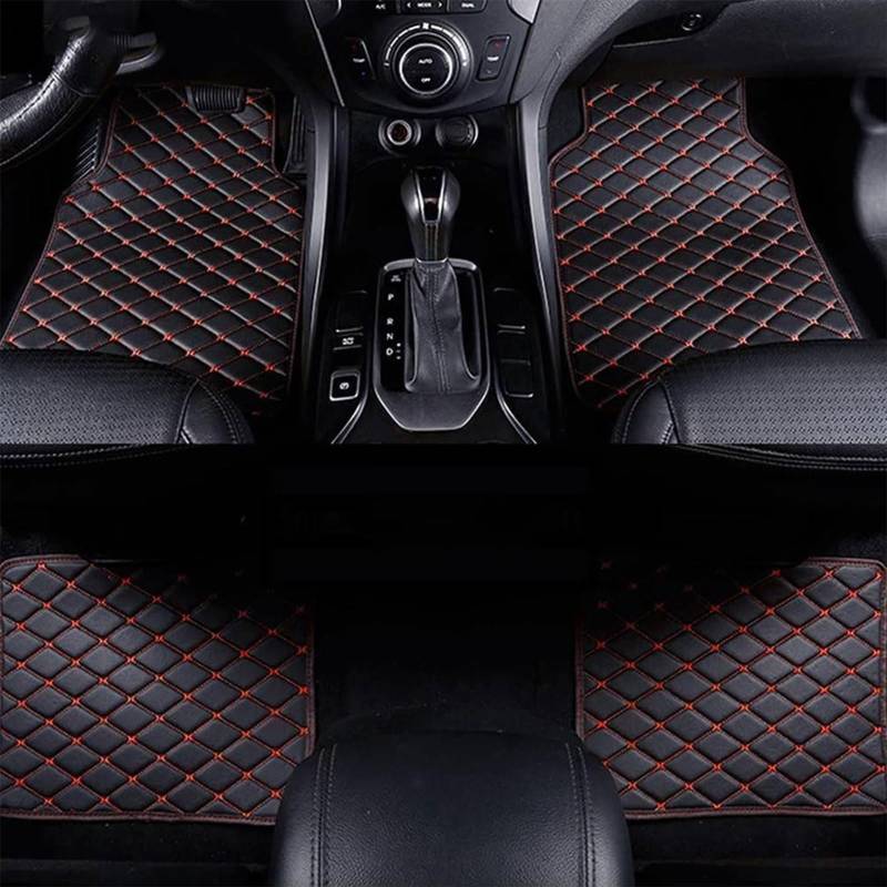 Leder Auto Fußmatten für Audi A8 4 Seats 2018-2023, Benutzerdefinierte Bodenmatten Allwetter Wasserdicht Anti Rutsch Tragen Auto Zubehör,C Black Red von ZDDYUU