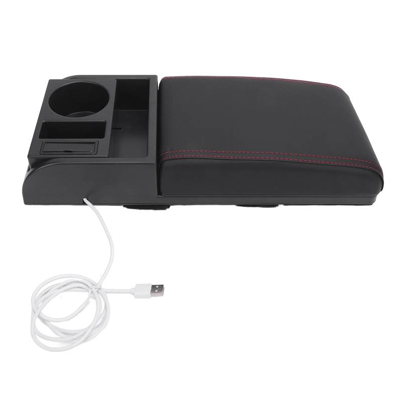 ZDETGU Abdeckung der Armlehnenbox der Mittelkonsole, Längenverstellbar, mit USB-Ladeanschluss, Getränkehalter, Universelle Passform, Armlehnenbox-Verlängerung für SUVs und LKWs (rote von ZDETGU