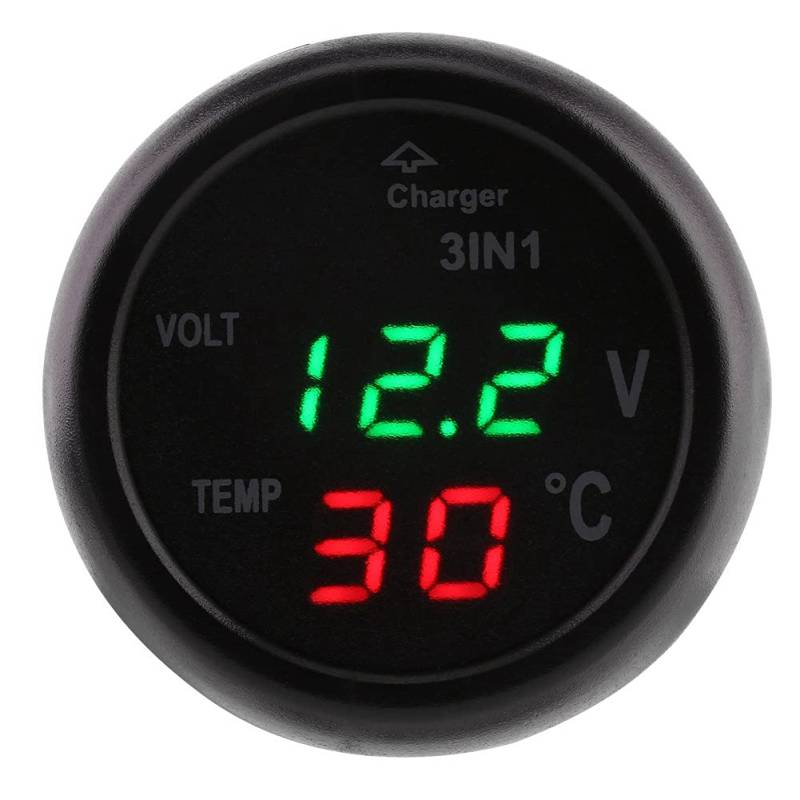 Zigarettenanzünder-Voltmeter-Thermometer, USB-Autoladegerät 3-in-1 mit Dual-LED-Anzeige für 12-V-24-V-Fahrzeuge, Schnelles Laden, 5-V-2,1-A-Ausgang (Grün + Rot) von ZDETGU