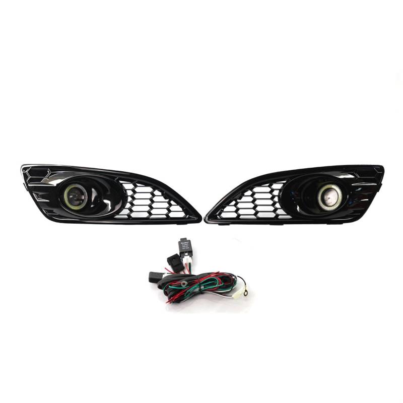 Kühlergrill Nebelscheinwerfer Schwarz glänzender Waben-Nebelscheinwerfergrill for die Frontstoßstange mit Kabelbaum, for Ford, for Fiesta MK7 Zetec S Sport 2012-2017 von ZDPVK