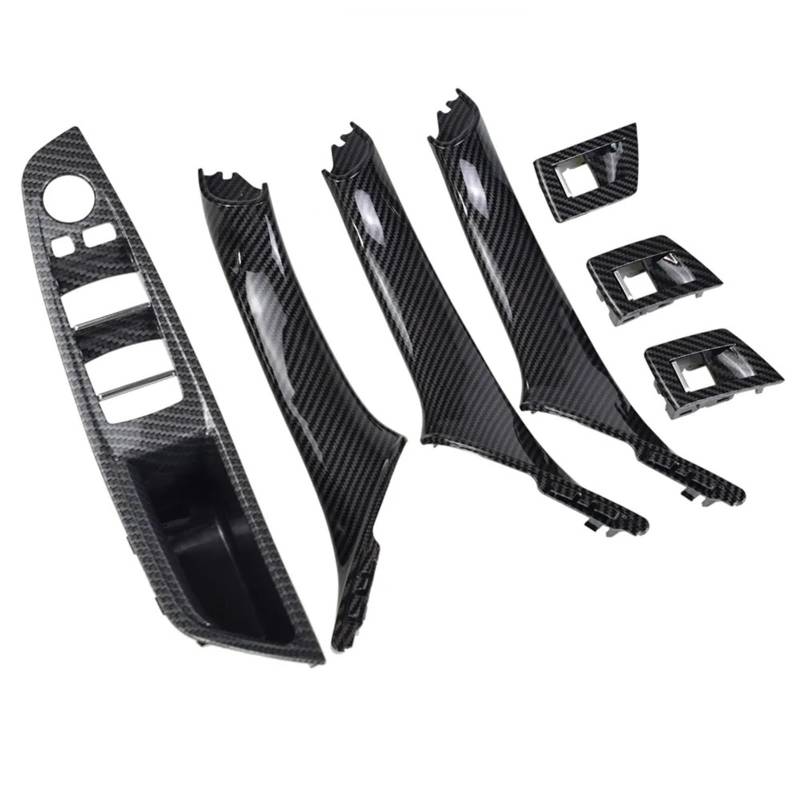 ZDPVK Innentürgriff Beige Schwarz Redwine for BMW 5er F10 F11 F18 Rechtslenker RHD Schwarz Auto Innentür Griff Panel Pull Trim Cover(Carbon-7pcs) von ZDPVK