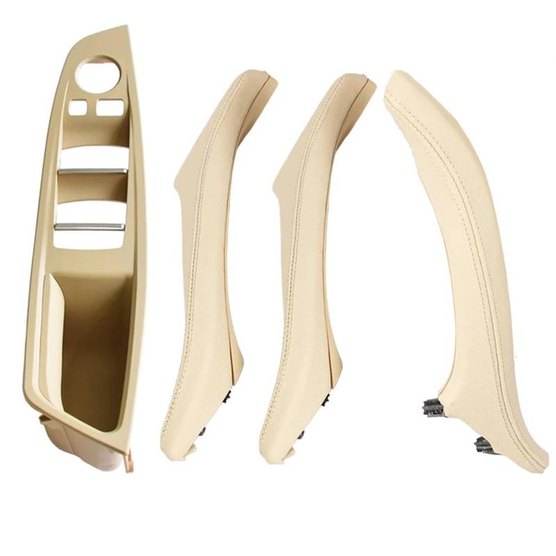 ZDPVK Innentürgriff Rechtslenker RHD for BMW 5er F10 F11 F18 Auto Leder Innentürgriff Panel Pull Trim Cover(Beige-4pcs-Set) von ZDPVK