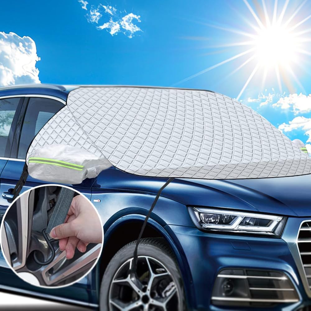 Autoscheibenabdeckung Sommer,230x128cm Windschutzscheibe Sonnenschutz,Windschutzscheibe Sonnenschutz Aussen,Frontscheibenabdeckung Auto,Frontscheibenabdeckung für UV-Strahlung,Sonne,Frost,Staub,Schnee von ZDQC