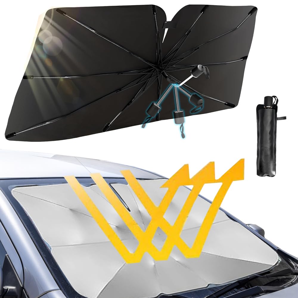 Sonnenschutz Auto Frontscheibe,360° Drehbar Faltbar Auto-Sonnenschirm,Auto Sonnenschutz Frontscheibe,Windschutzscheibe Sonnenschirm Sonnenschutz Regenschirm (L) von ZDQC