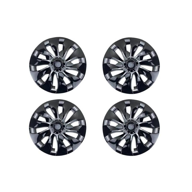 4 Stück 18-Zoll-Radkappen, Auto-Performance-Ersatz-Radkappen, Radkappen, Vollrandabdeckung, Zubehör, kompatibel für Tesla Model 3 2021 2022 2023(Bright black) von ZDTYKWPH