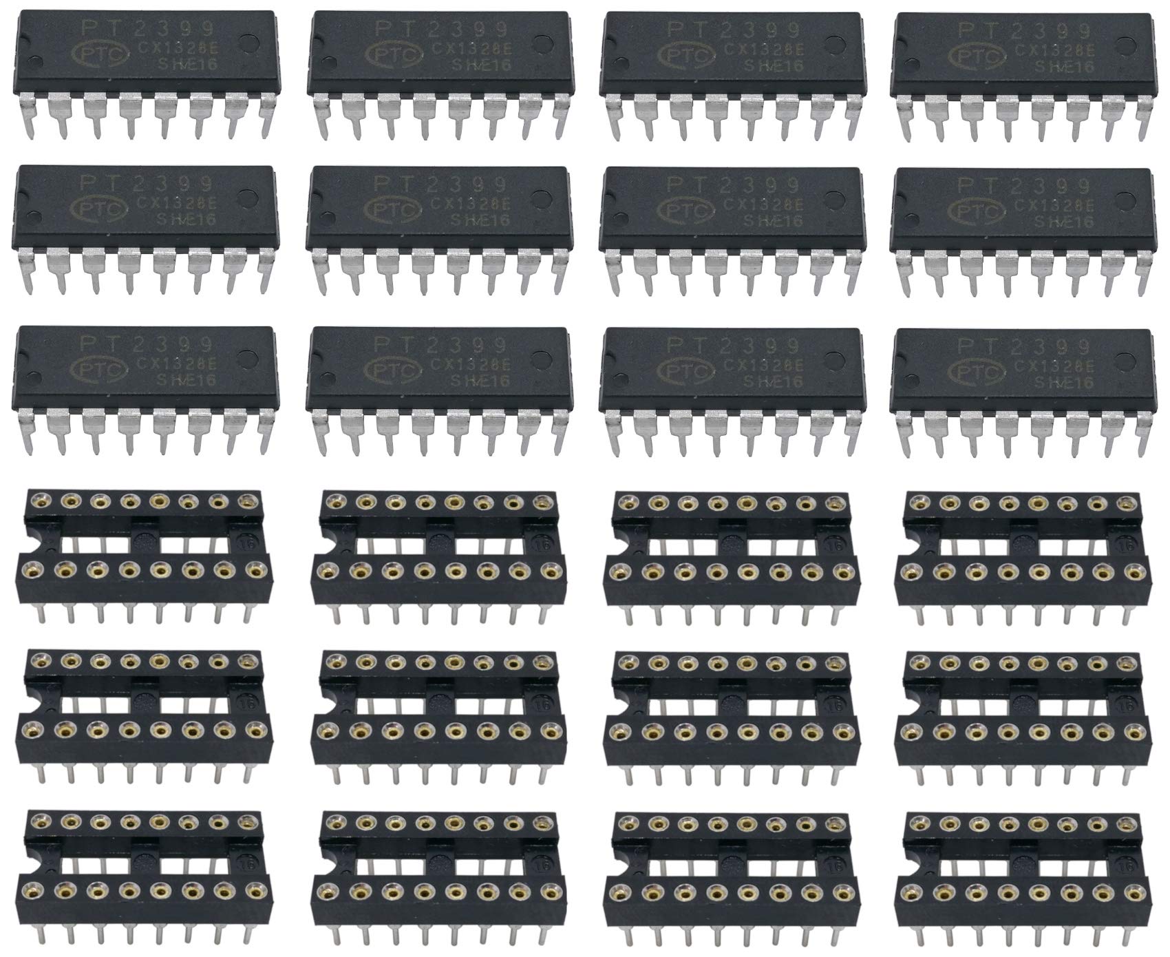12 Stück PT2399 Echo Delay IC Chips inklusive 12 Stück 16-pin DIP Mikrochip IC Sockel 12 Stück PT2399 Echo Delay IC Chips inklusive 12 Stück 16-pin DIP Mikrochip IC Sockel von ZEBULON