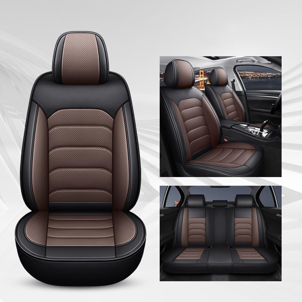 ZEEGII Autositzbezüge Set Für KIA Venga 2009-2018, Leder Auto-Sitzbezug-Set - Seitenairbag-kompatibel - Wasserdicht und Atmungsaktiv, Geeignet für Alle Jahreszeiten,Black+Coffee von ZEEGII