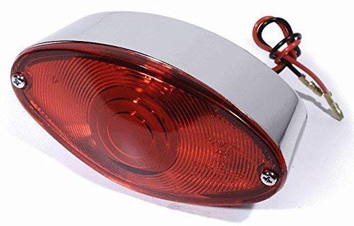 Motorrad Chopper Universal 12V Rücklicht Cateye Chrom rot Metall Oval von ZEMEX