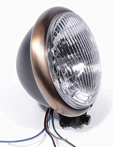 Motorrad 5 3/4 Zoll Scheinwerfer Bates Style Riffelglas schwarz/kupfer Chopper 12V H4 von ZEMEX