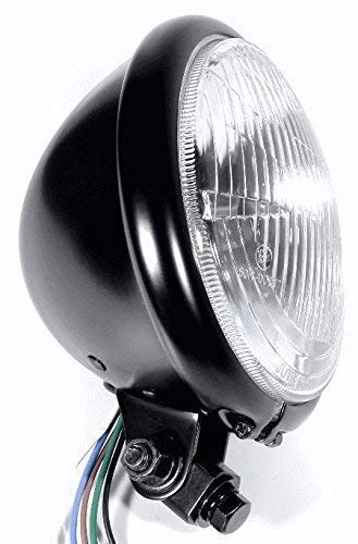 Motorrad Chopper 5 3/4 Zoll Scheinwerfer Bates Style Riffelglas schwarz Universal 12V H4 Durchmesser 160mm von ZEMEX