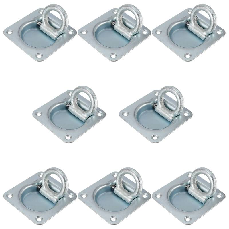 ZEONHEI 8 Stück Zurrösen, 800Kg D Ring Zurröse Anhänger Zurrösen, 102 x 95 mm Aufbauzurrösen Zurring Verzurrösen Befestigungsösen für Anhänger, Haken, LKW, Boot, Silber von ZEONHEI